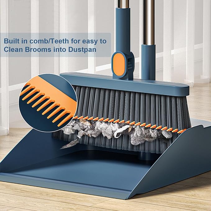 Broom and Dustpan Set, Long Adjustable Handle Indoor Sweeping Brooms, 180° - Image 3