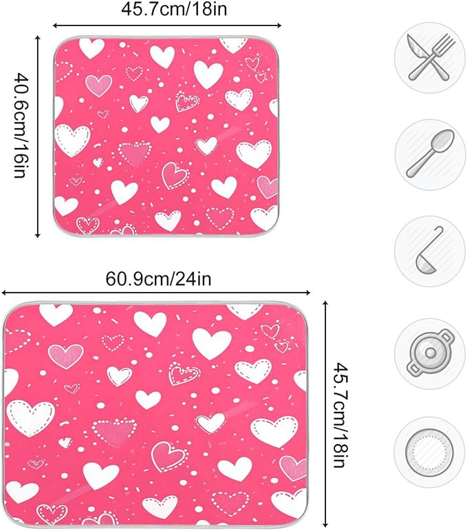 Hot Pink Love Dish Drying Mat for Kitchen Countertop 16x18 Happy Valentine’s - Image 3