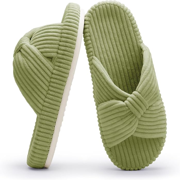 Chantomoo Slippers for Women Memory Foam House Bedroom Corduroy Bow Crossbands by Chantomoo