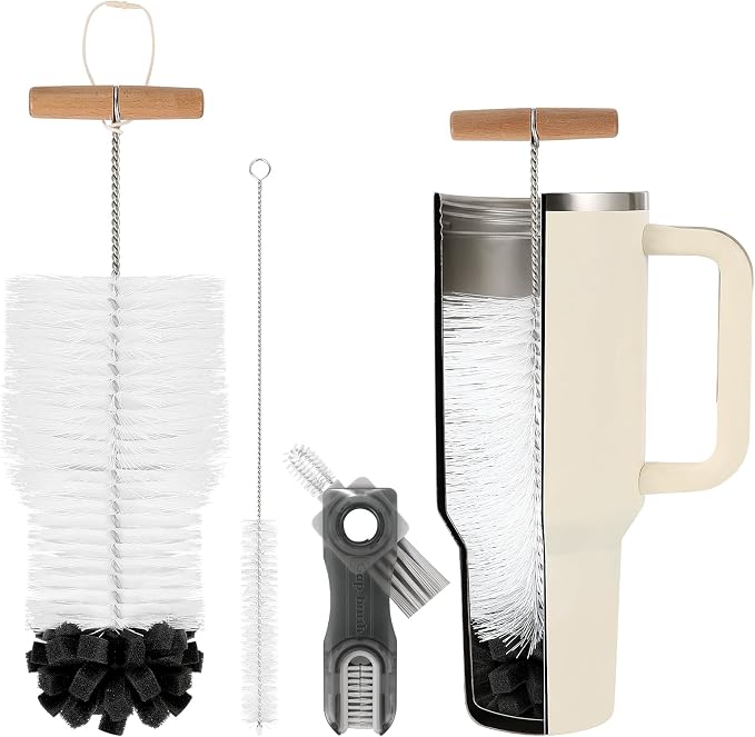 3 PCS Bottle Clean Brush Set, Long Wooden Handle Bottle Cleaner Brush by TUNIKO