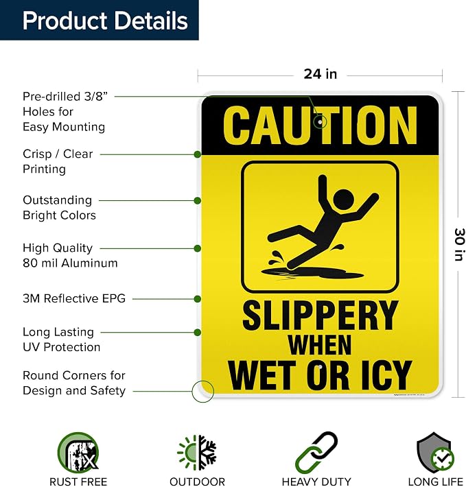 Caution Slippery When Wet Sign or ICY Sign, Indoor/Outdoor Use, USA MADE By My - Image 6