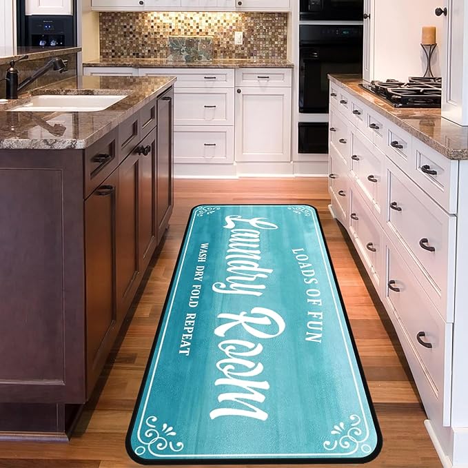 Laundry Room Rug Non Slip Floor mats Farmhouse Large Laundry Rugs for Laundry Runner Room Mat Washer and Dryer Carpet Laundry Room Decor 24x72inch(Turquoise)