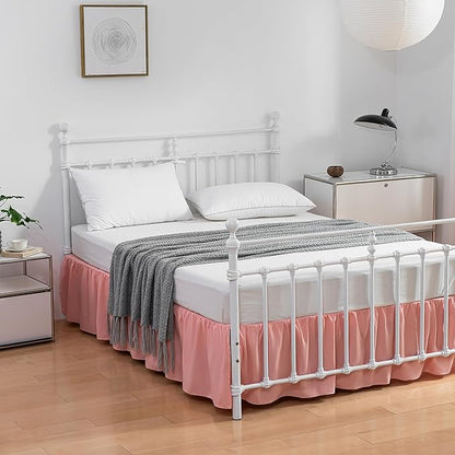 Bed Skirt Queen Size Ruffled Bed Skirt with Split Corners, 18 Inch Drop Dust Ruffle Bed Skirts with Platform, 18 Inch, Peach, Queen Size