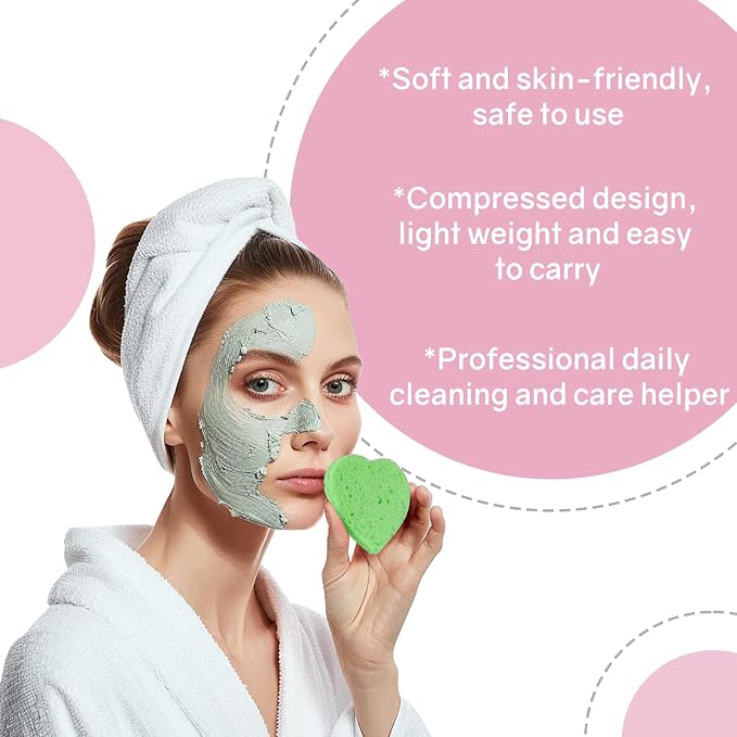 50-Count Heart Shape Compressed Facial Sponges, 100% Natural Cellulose Face - Image 6