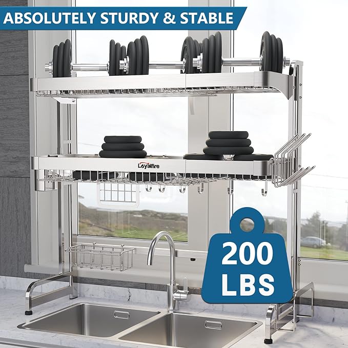 Over Sink Dish Drying Rack, 3 Tier Adjustable Length Full Stainless Steel Large - Image 5