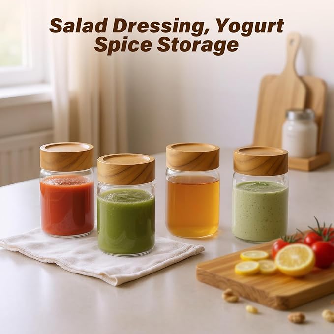 6pc Glass Mason Jars with Acacia Wood Airtight Lids - Image 3