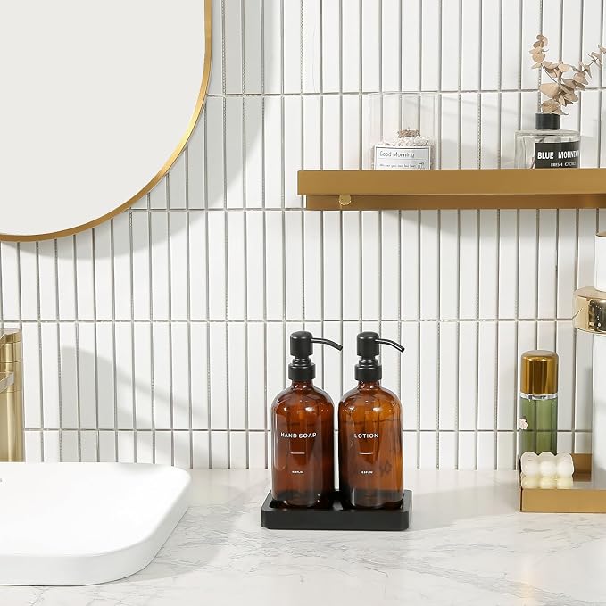 Amber Glass Soap Dispenser Set, Hand Soap and Lotion Set - Image 2