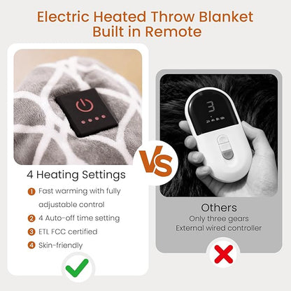 Heated Blanket Electric Throw Blanket with Built-in Button Controller 50"x60" One-Touch Ultra Cozy Soft Warm Heating Electric Blanket with 4 Heat Levels & 4 Hours Auto-Off Overheat Protection