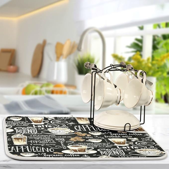 Coffee Black Dish Drying Mat for Kitchen Coffee Beans Maker Cappuccino Latte - Image 5