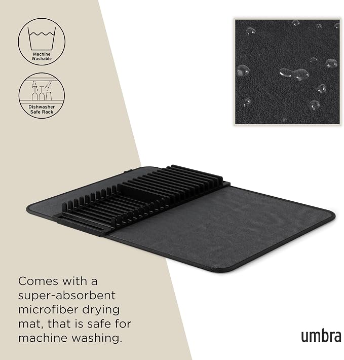 Umbra Udry Dish Rack and Microfiber Drying Mat – Space-Saving Design Folds Up - Image 5