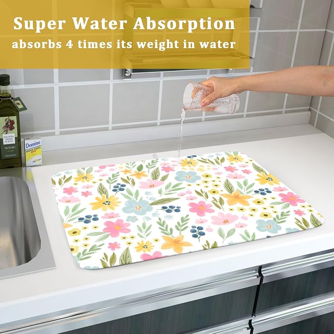 Spring Dish Drying Mat for Kitchen Counter Cute Floral Summer Holiday - Image 7