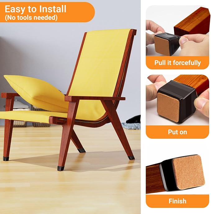 36Pcs Black Square Chair Leg Floor Protectors, Felt Furniture Pads - Image 5