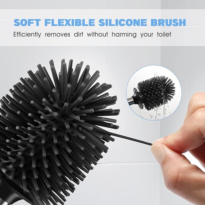 HAMITOR Toilet Bowl Brush Holder Set: 2Pack Silicone Stainless Steel Deep - Image 4