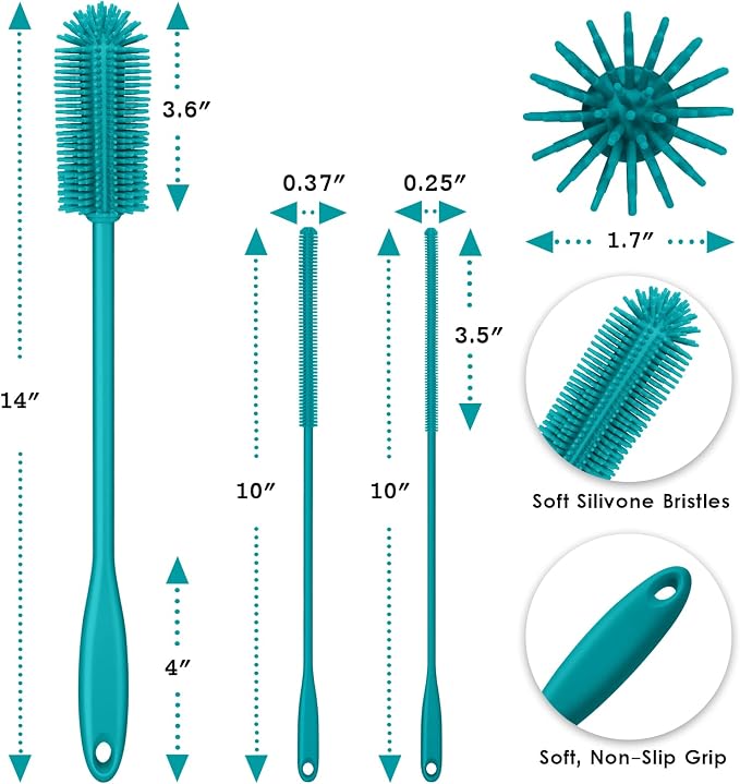 3-in-1 Silicone Bottle Brush and Straw Cleaning Brush Set, Water Bottle Cleaner - Image 4