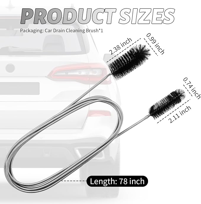 78" Long Flexible Car Drain Cleaning Brush, Stainless Steel/Nylon Pipe Cleaner - Image 2