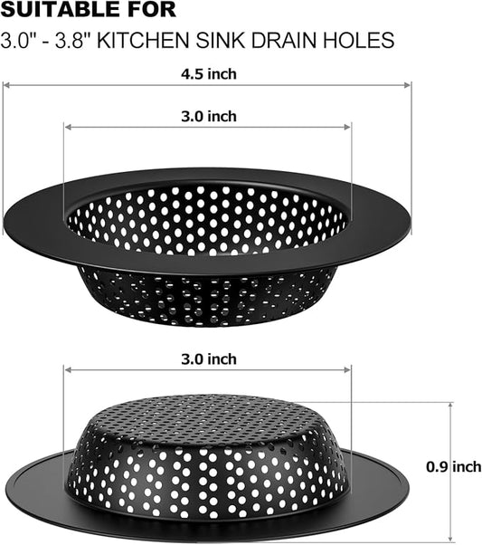 Black Kitchen Sink Drain Strainer, Sink Drain Cover, Food Catcher, Large Wide - Image 2