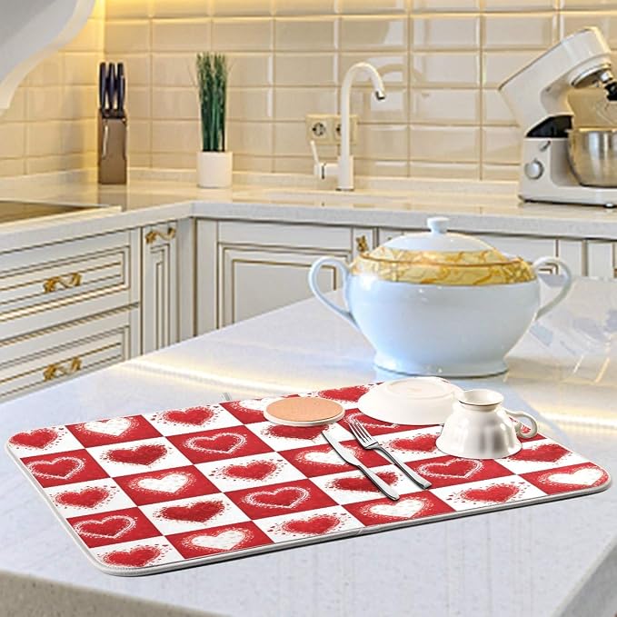 Valentine's Day Love Heart Red Buffalo Plaid Dish Drying Mat 16x18 - Image 6