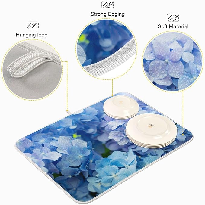 Tarity Blue Hydrangeas Dish Drying Mat - Image 4