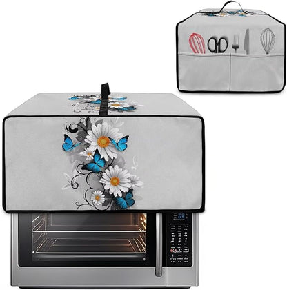 Toaster Oven Cover Dust-Proof Countertop Convection Oven Cover Protective Smart Microwave Oven Accessories and Decor, L, 18.5 x 22.5 x 13 inches, Daisy Butterfly Gray