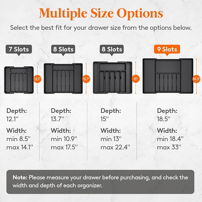 Lifewit Silverware Drawer Organizer, Expandable from 18.7 to 33 inches - Image 2