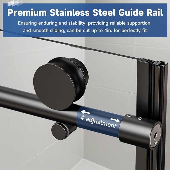 Frameless Sliding Shower Door 72” W x 76” H, 3/8” Tempered Glass, Single Bypass - Image 6