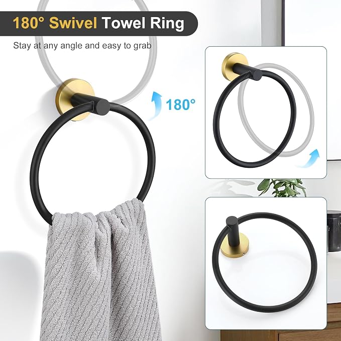 TQKAG Black and Gold Bathroom Hardware Set 6-Piece Bathroom Accessory Set 23.6 - Image 3