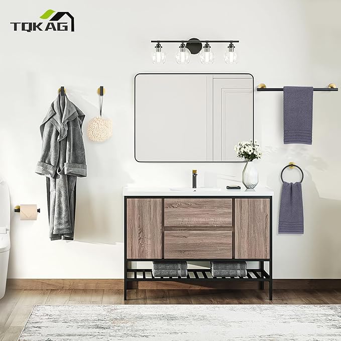 TQKAG Black and Gold Bathroom Accessory Set 5 Pieces, Round Stainless Steel - Image 7