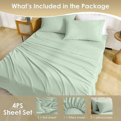 Breathable Cooling Full Sheet Set - Hotel Luxury 4 Piece Deep Pocket Sheets for Full Size Bed, Fits 16" Mattress, Easy Care Wrinkle Free Bedding Sheet and Pillowcase Set, Sage Green