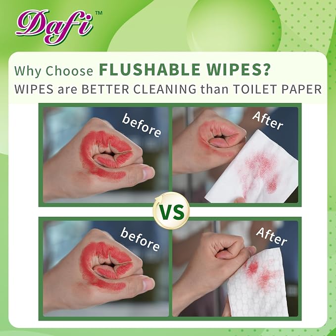 DAFI Flushable Wipes for Adult Wet Wipes, No Alcohol & 100% Plant Based Fibers - Image 4