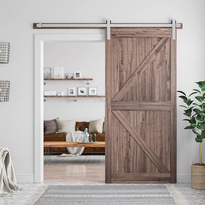 SMARTSTANDARD 6.6 Feet Brushed Nickel Barn Door Hardware Kit-Heavy Duty Sliding - Image 2
