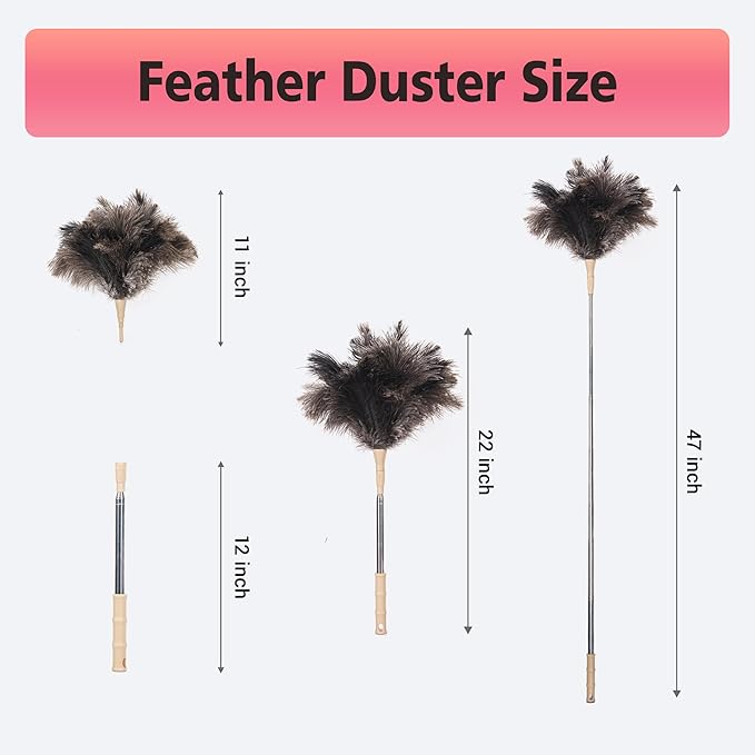 Extendable Ostrich Feather Duster, Natural Ostrich Feathers Long Handle Duster - Image 5