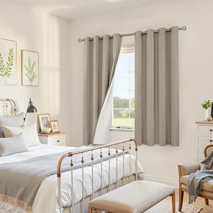 YoungsTex Taupe Linen Blackout Curtains - Image 3
