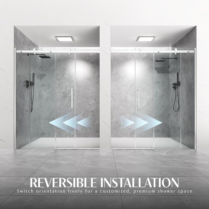 Frameless Sliding Shower Door 56-60" W x 72" H, 5/16" Heavy Duty Tempered Glass - Image 7