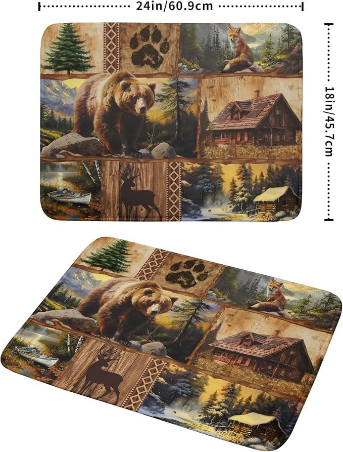 Bear Deer Fox Dish Drying Mat Rustic Cabin Lodge Dish Drainer Mats 18x24 Inch - Image 2