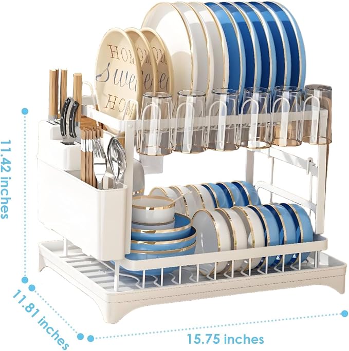 Dish Drying Rack for Kitchen Counter 2 Tier Iron Dish Drainer - Image 2