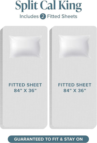 Bare Home Split California King Sheet Set - 1800 Ultra-Soft Microfiber Split California King Bed Sheets - Double Brushed - Deep Pockets - Easy Fit - 5 Piece Set - Bed Sheets (Split Cal King, White)