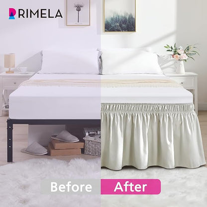RIMELA Light Grey Bed Skirt King Size 15 Inch Drop, Wrap Around Elastic Bedskirt, Dust Ruffle for Adjustable Bed Base Machine Washable Easy to Install Bed Skirts
