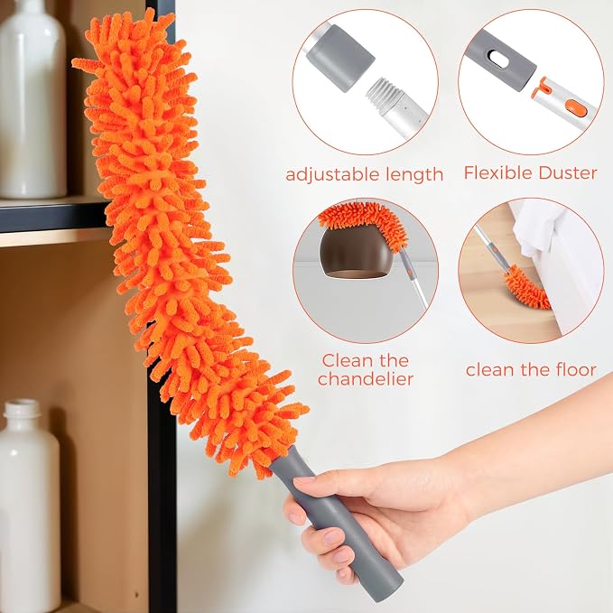 Ceiling Fan Cleaner Kit with 77" Extension Pole, Reusable Chenille Brush - Image 4