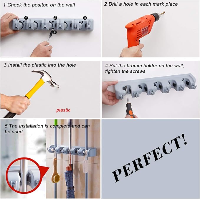 Broom Holder Wall Mount Broom Organizer Mop Holder Hanger Garden Tool - Image 3