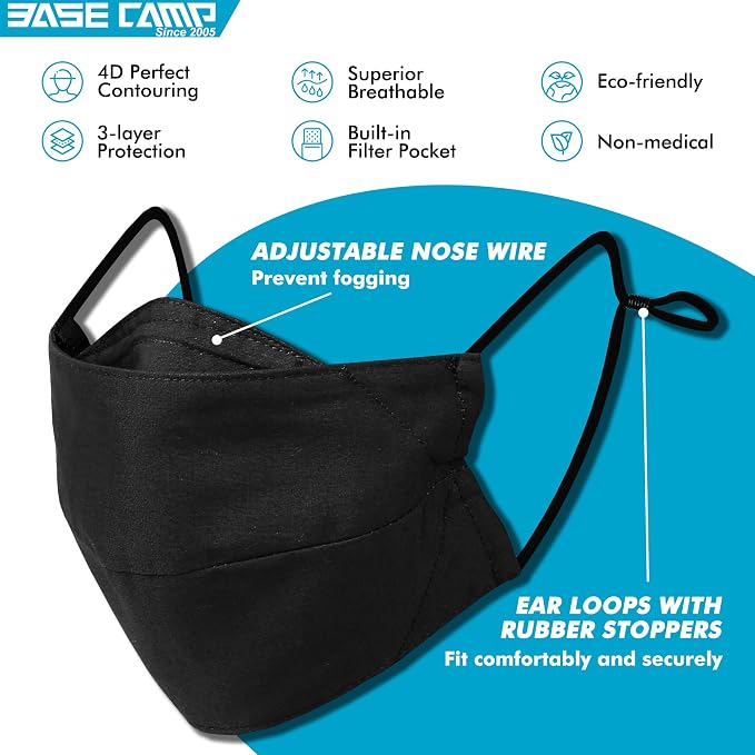 BASE CAMP Reusable Cloth Dust Face Masks 100% Cotton Washable Adjustable - Image 2