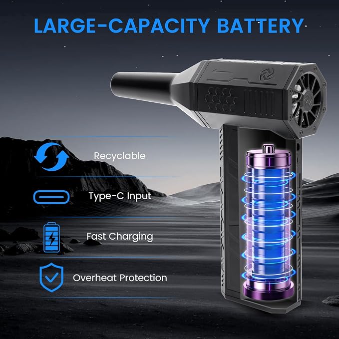 Compressed Air Duster, 3-Gear Electric Air Duster Rechargeable, Super Power Air - Image 3