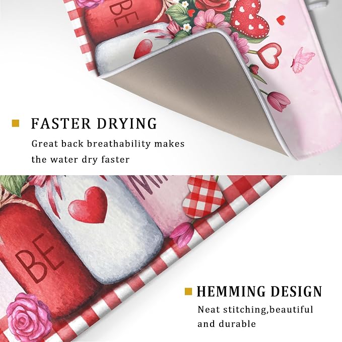 Rose Vase Dish Drying Mat 18x24 inch Romantic Floral Washable Absorbent Dish - Image 3