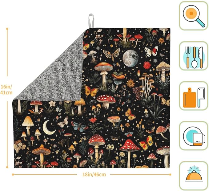 Black Forest Mushroom Butterfly Dish Drying Mats, Absorbent Microfiber Cute - Image 7