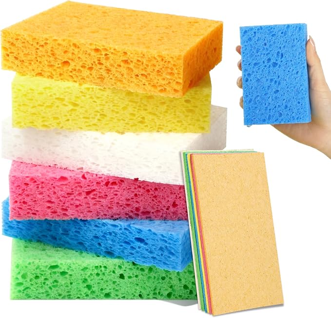 6 Pcs Kitchen Sponges for Dishes Cleaning, Non Scratch for Non Stick Cookware by Mkobon