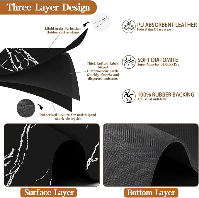 Absorbent Coffee Mat, Hide Stain Rubber Backed Absorbent Dish Drying Mat - Image 4