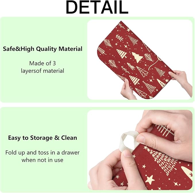 Christmas Kitchen Countertop Dish Drying Mat, Washable Absorbent Countertop - Image 7