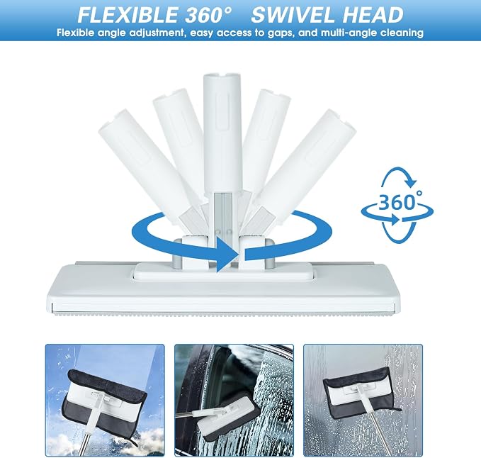 Disposable Dust Mop with 3 Shiny Cleaning Wipe Cloths, 360°Spin No Wash Mop - Image 6