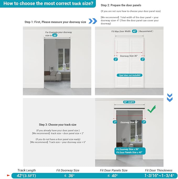 42" Bi-Folding Sliding Barn Door Hardware Track Kit, Smoothly&Quietly, Side - Image 3