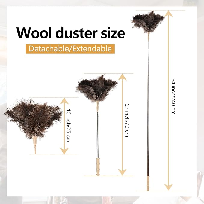 Extendable Ostrich Feather Duster 27-94 Inch, Natural Cleaning Duster Extension - Image 2