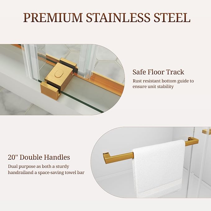 56-61" W x 79" H Frameless Shower Door, Double Sliding Glass Shower Door - Image 7